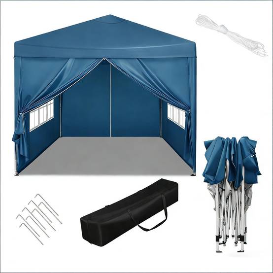 Tonnelle pliante acier tissu Oxford jardin événement imperméable anti-UV 3x3m bleu - ComfortXL Outdoor Living - Image 7