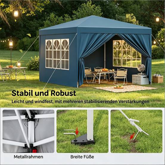 Tonnelle pliante acier tissu Oxford jardin événement imperméable anti-UV 3x3m bleu - ComfortXL Outdoor Living - Image 4