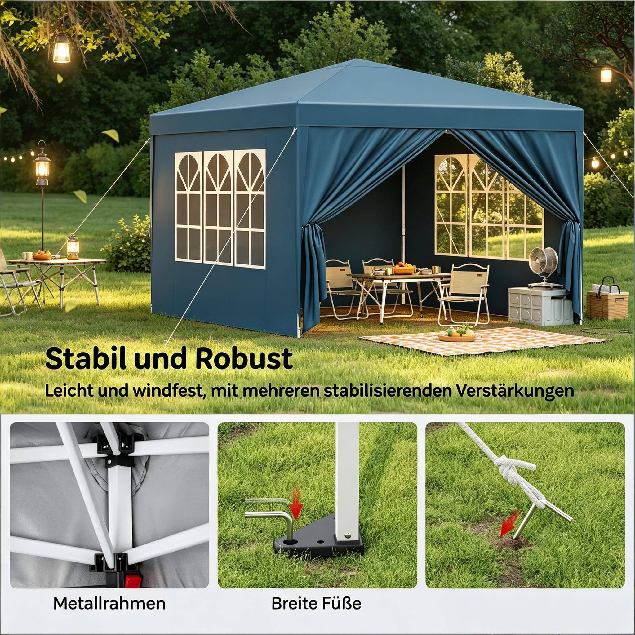 Tonnelle pliante acier tissu Oxford jardin événement imperméable anti-UV 3x3m bleu - ComfortXL Outdoor Living - Image 4