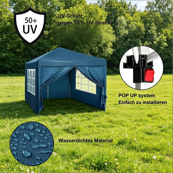 Tonnelle pliante acier tissu Oxford jardin événement imperméable anti-UV 3x3m bleu - ComfortXL Outdoor Living - Image 6
