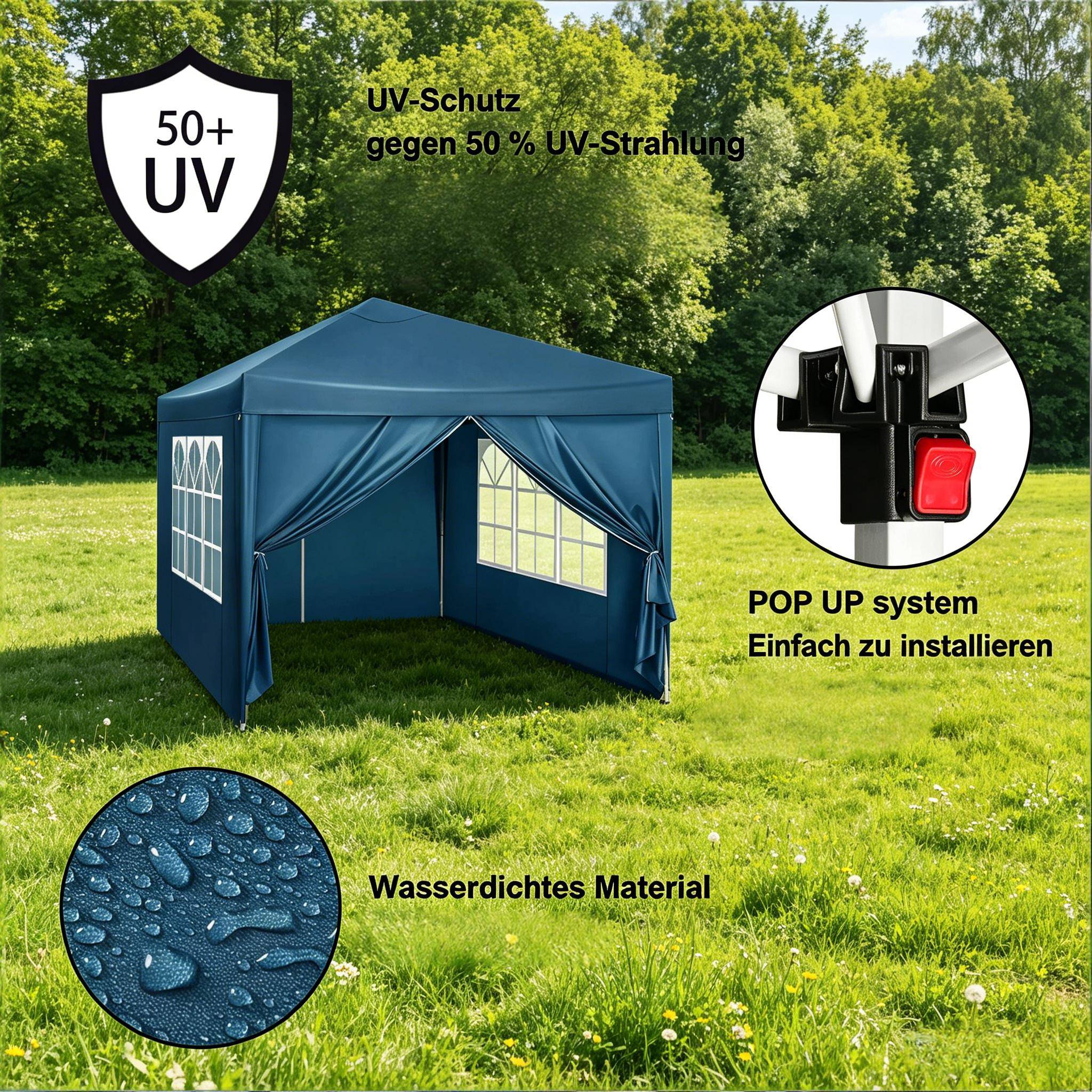Tonnelle pliante acier tissu Oxford jardin événement imperméable anti-UV 3x3m bleu - ComfortXL Outdoor Living - Image 6