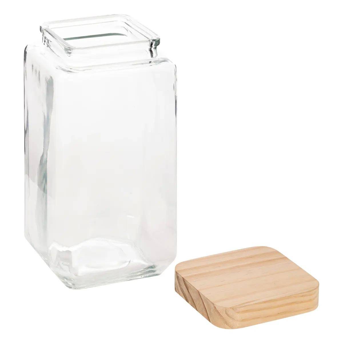 Bocal Carré Verre & Pin "Nyna" 2L Transparent - Image 2