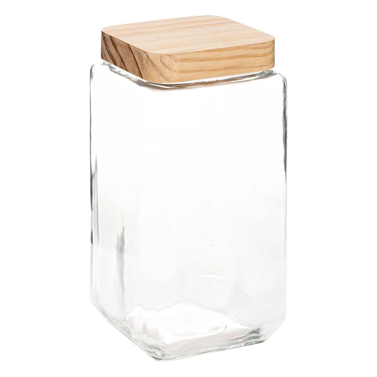 Bocal Carré Verre & Pin "Nyna" 2L Transparent - Image 1