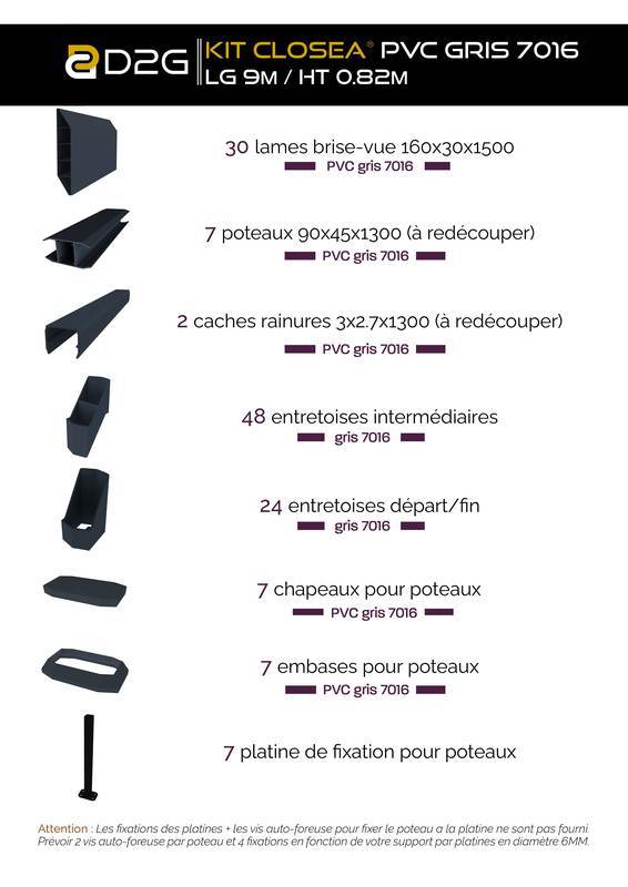 Closea - Kit cloture - Lame 16cm  - PVC Gris - LG: 9m x H: 0m82 Closea - Image 5