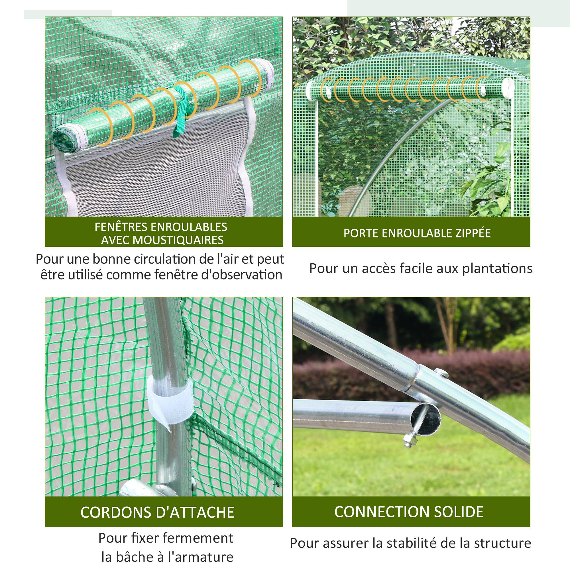 Maison Chic - Serre de Jardin Tunnel serre d'hivernage Surface Sol 4,5 m² 3x1,5x2H m châssis Tubulaire renforcé Porte zippée 2 fenêtres enroulables Vert - Image 6