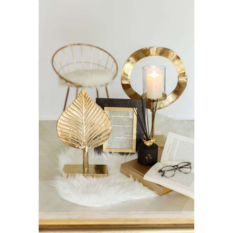 Photophore rond en verre sur pied en aluminium doré 28x15x46 cm - J-Line - Image 2