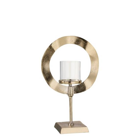 Photophore rond en verre sur pied en aluminium doré 28x15x46 cm - J-Line - Image 1