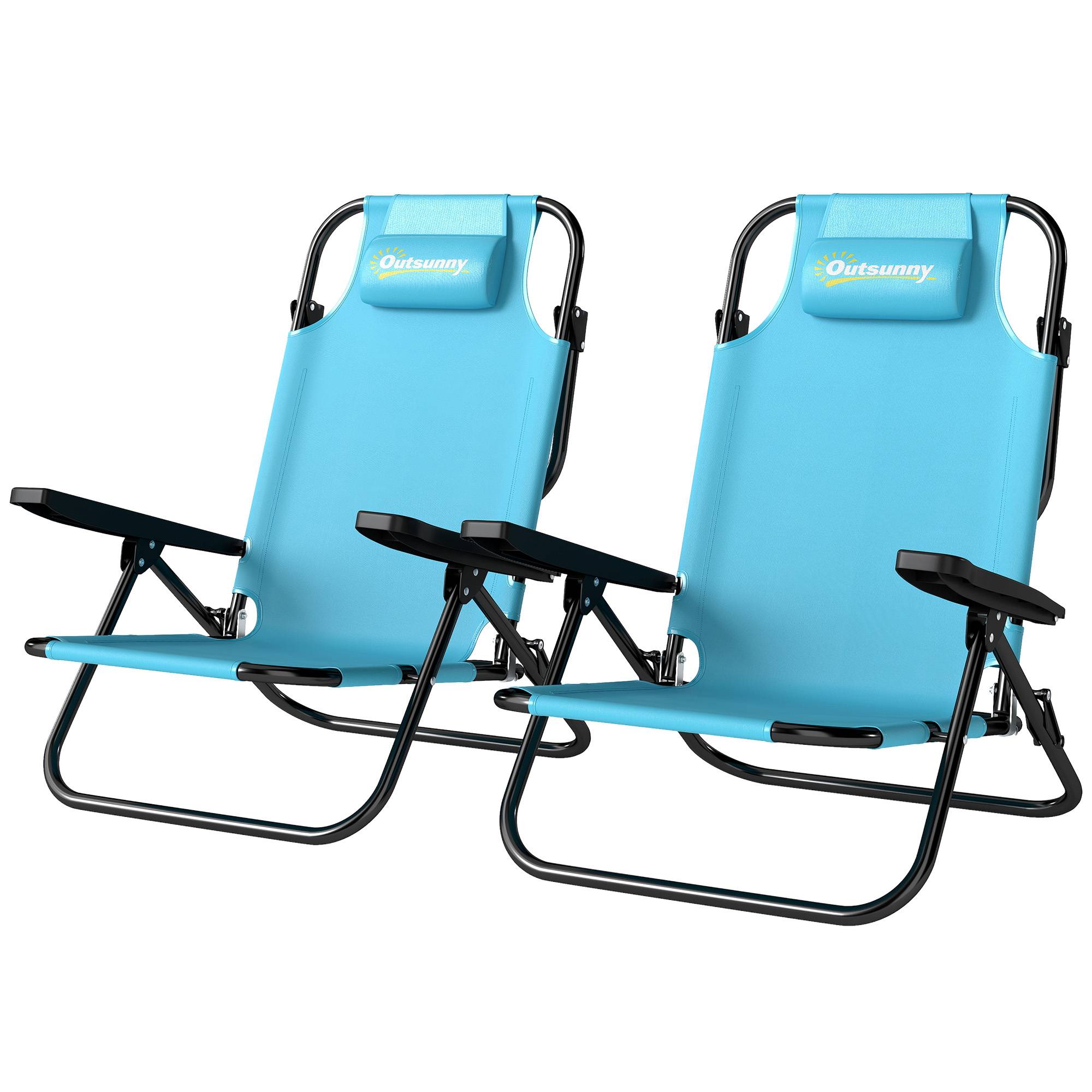 Lot de 2 chaises de plage Métal Polyester Pliable réglable 75x63cm Bleu - ComfortXL Outdoor Living - Image 2