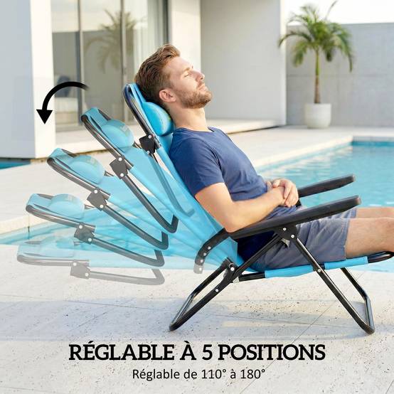 Lot de 2 chaises de plage Métal Polyester Pliable réglable 75x63cm Bleu - ComfortXL Outdoor Living - Image 7