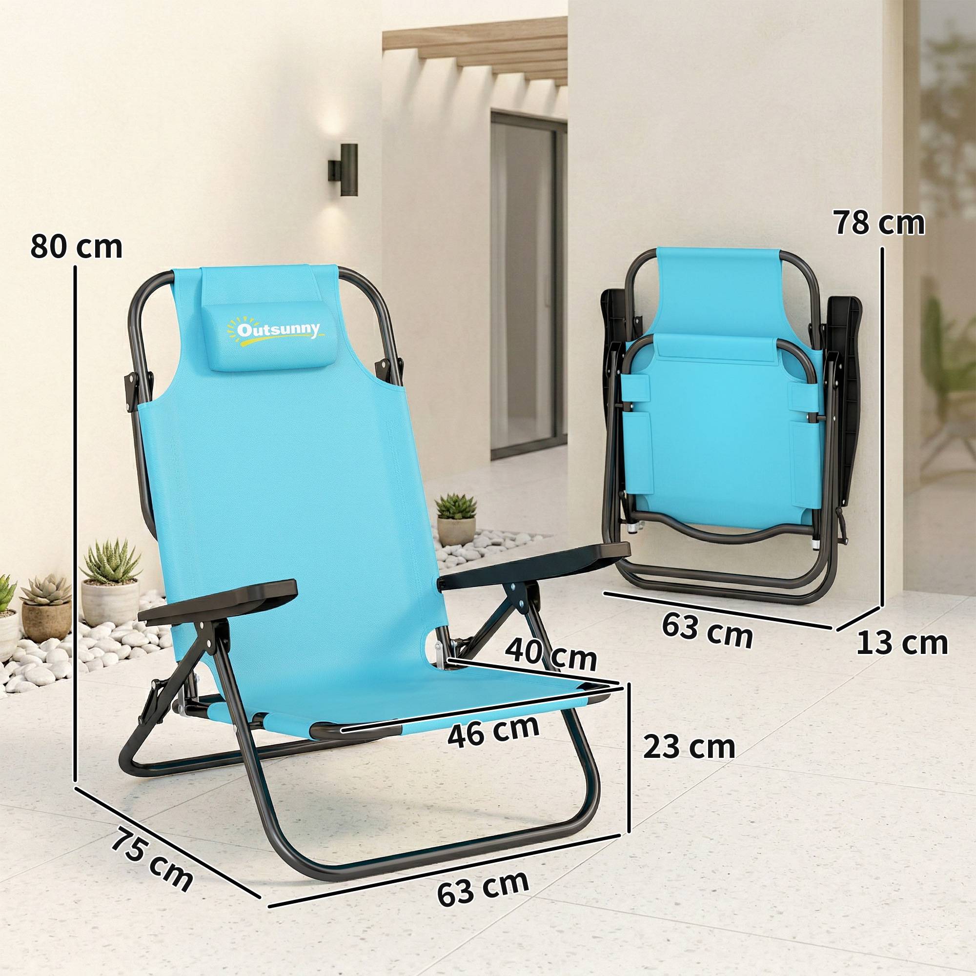 Lot de 2 chaises de plage Métal Polyester Pliable réglable 75x63cm Bleu - ComfortXL Outdoor Living - Image 5