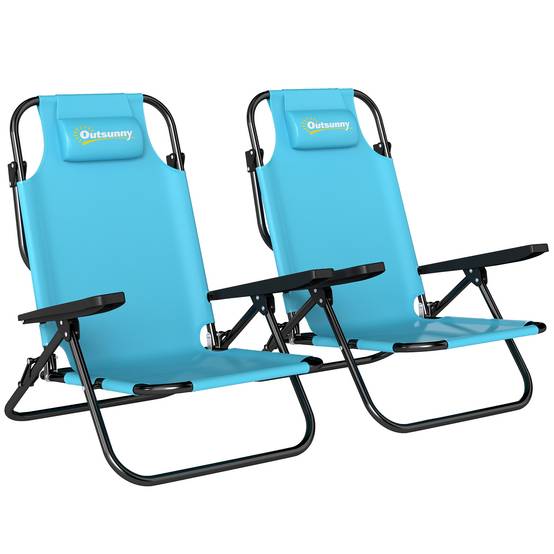 Lot de 2 chaises de plage Métal Polyester Pliable réglable 75x63cm Bleu - ComfortXL Outdoor Living - Image 1