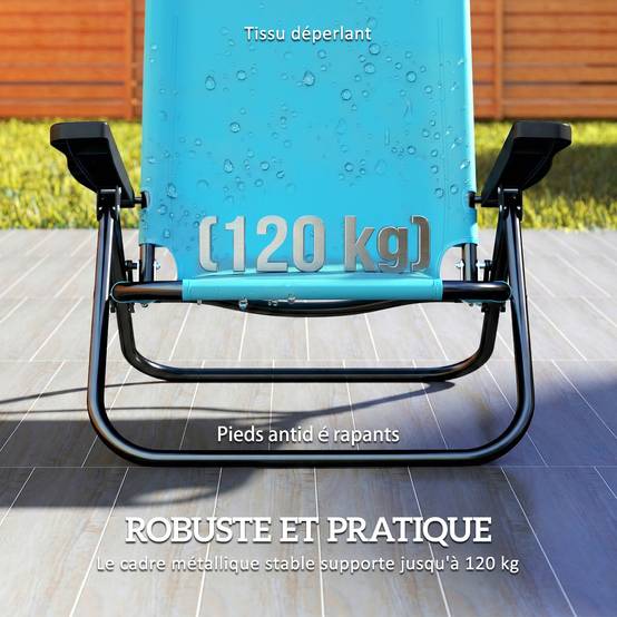 Lot de 2 chaises de plage Métal Polyester Pliable réglable 75x63cm Bleu - ComfortXL Outdoor Living - Image 10