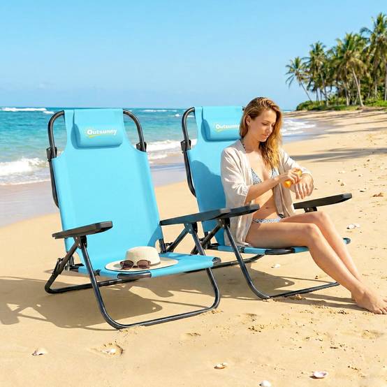 Lot de 2 chaises de plage Métal Polyester Pliable réglable 75x63cm Bleu - ComfortXL Outdoor Living - Image 3