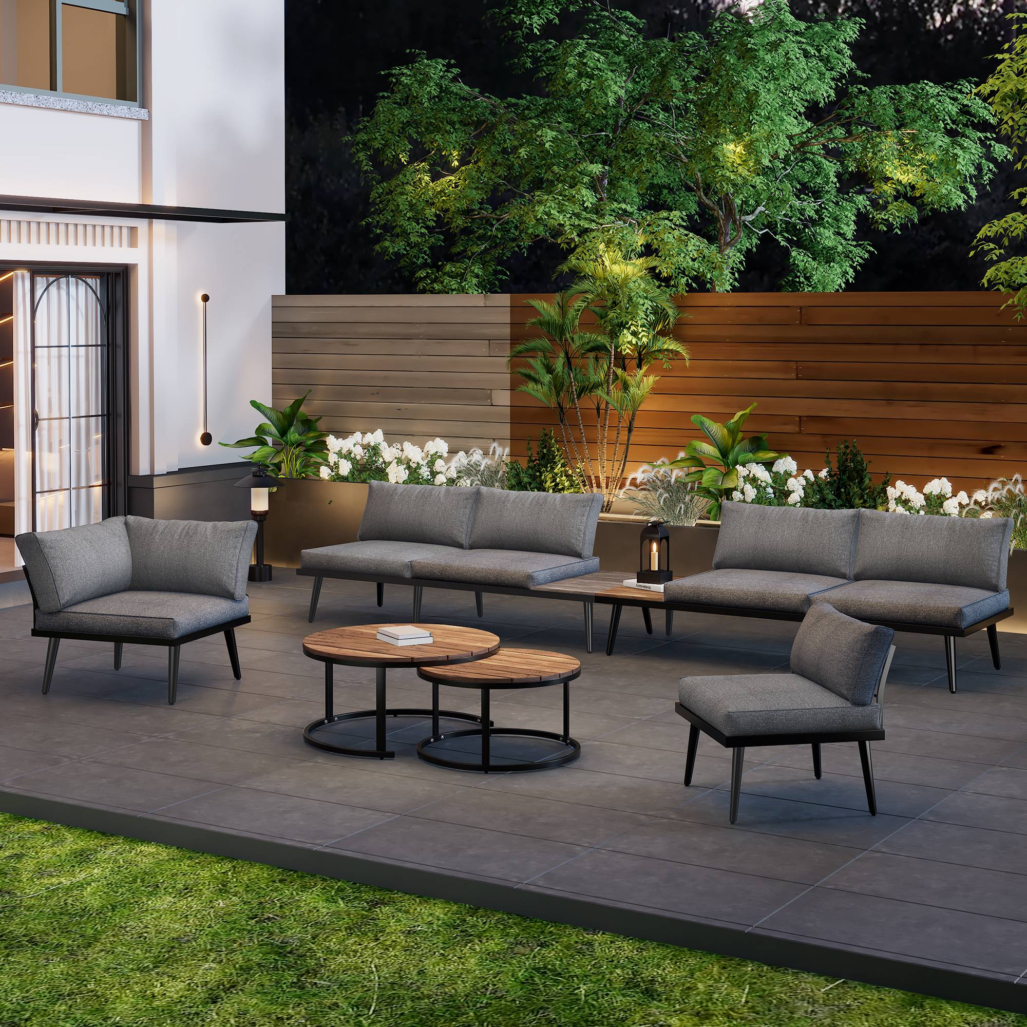 Set de mobilier de jardin 6 pièces avec 2 canapés, 2 fauteuils et 2 tables Acier Gris - PANGIVO - Image 4
