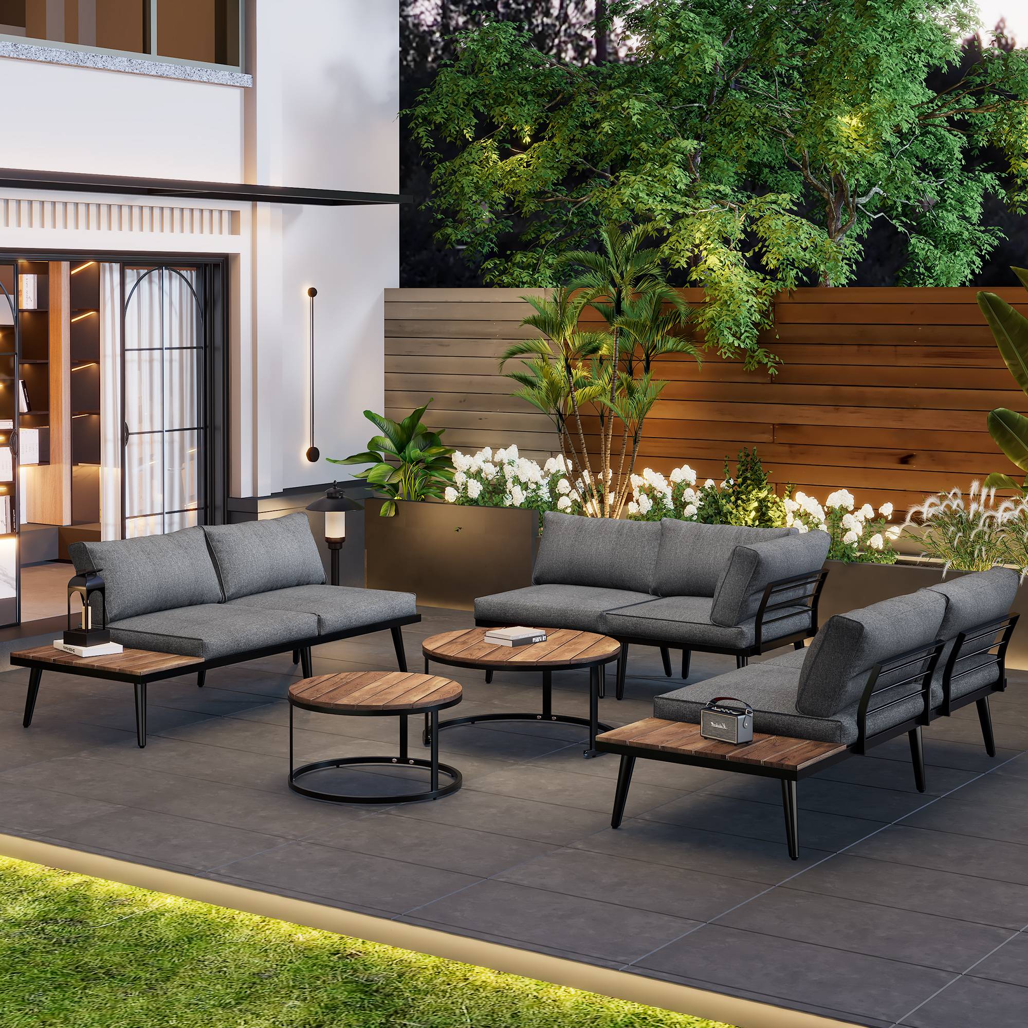 Set de mobilier de jardin 6 pièces avec 2 canapés, 2 fauteuils et 2 tables Acier Gris - PANGIVO - Image 1