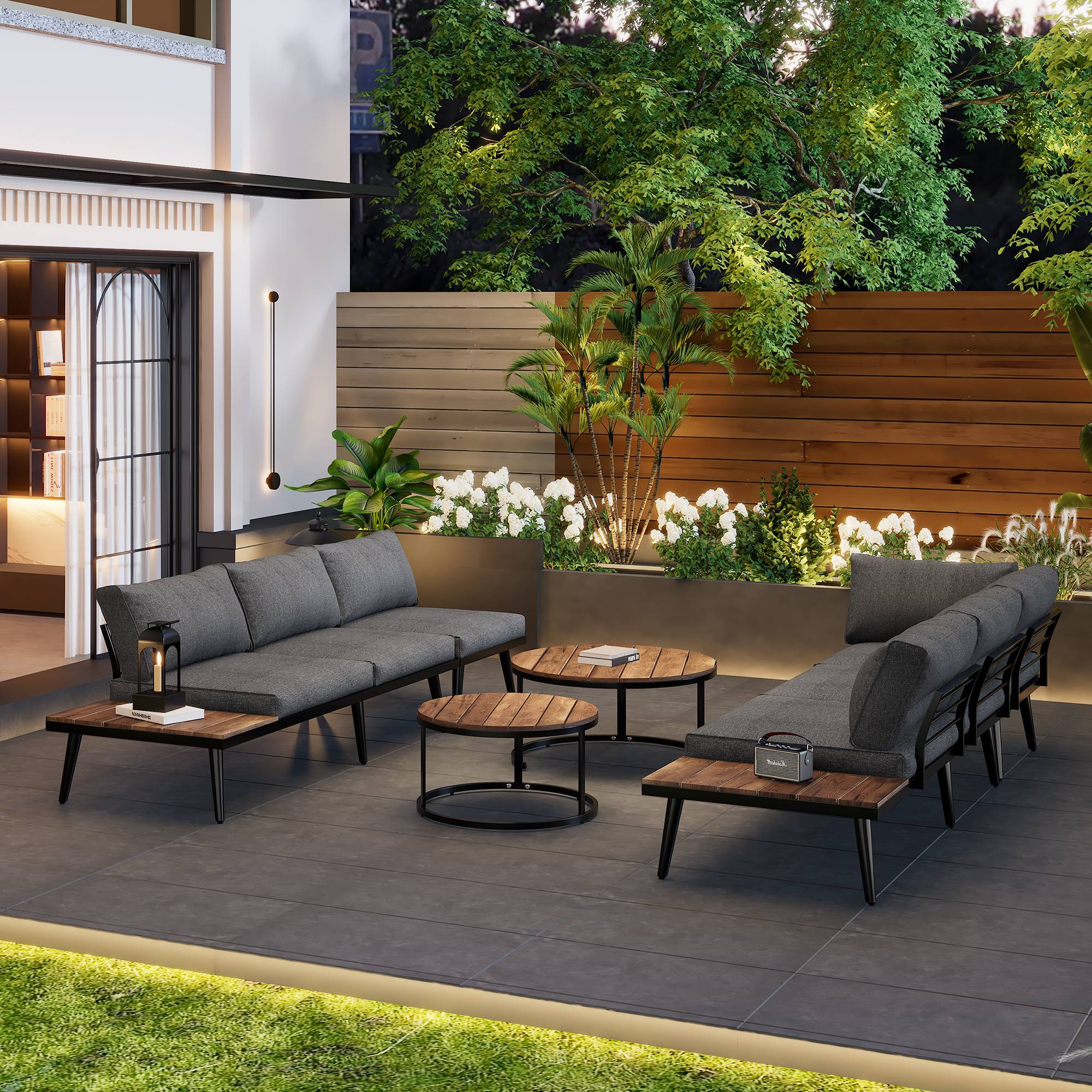 Set de mobilier de jardin 6 pièces avec 2 canapés, 2 fauteuils et 2 tables Acier Gris - PANGIVO - Image 2