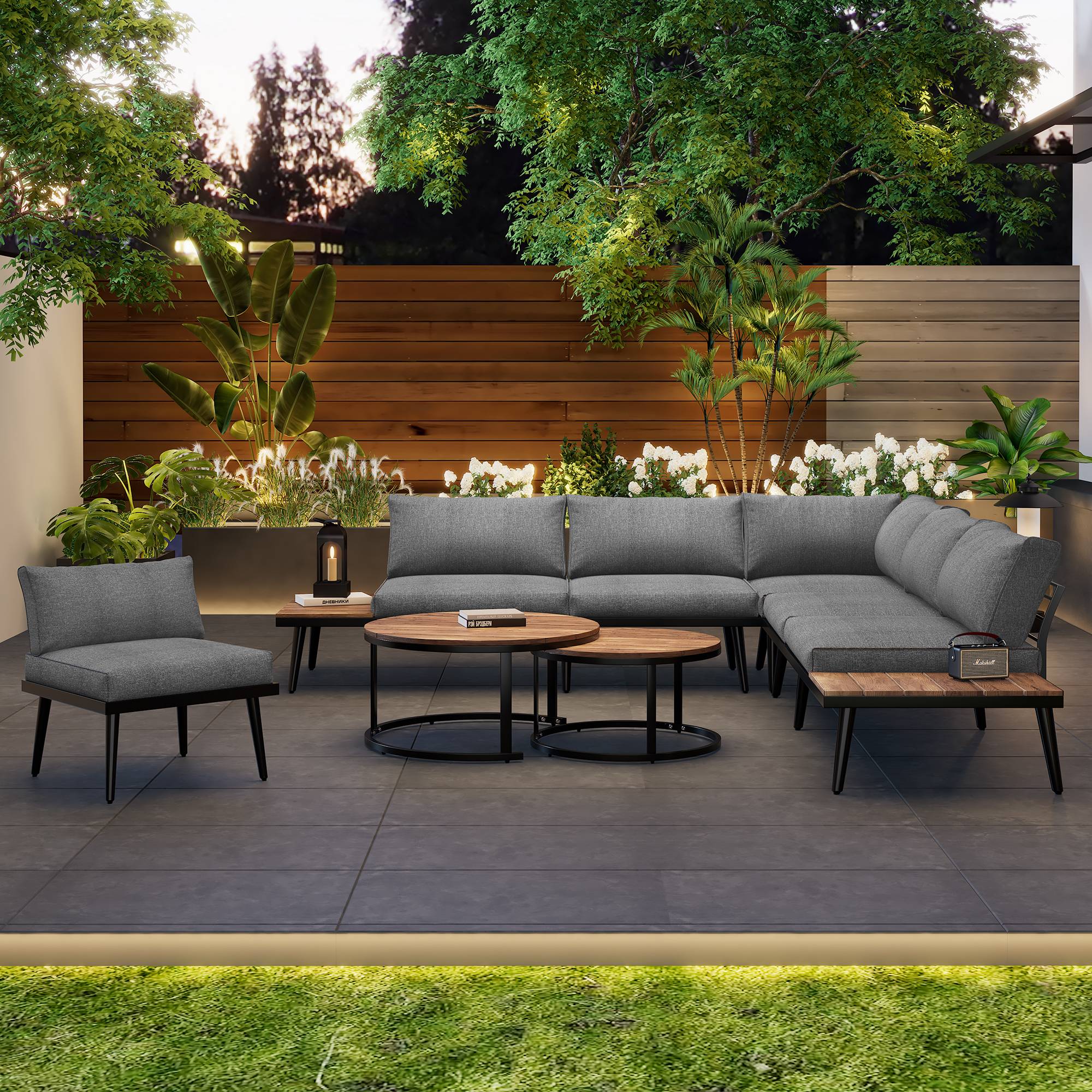 Set de mobilier de jardin 6 pièces avec 2 canapés, 2 fauteuils et 2 tables Acier Gris - PANGIVO - Image 3