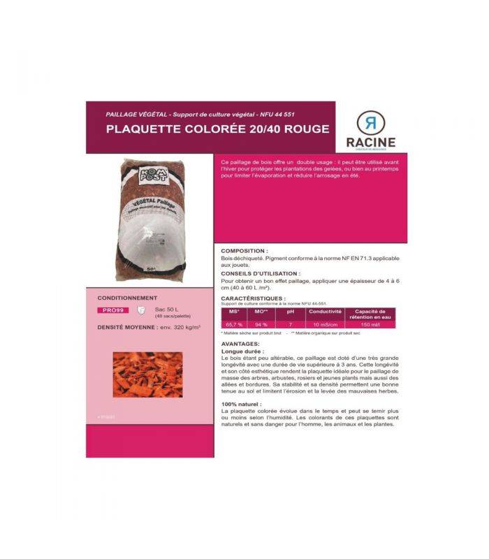Paillage plaquette colorée 20/40mm, Rouge, 10 sacs 50l - PRO99-10x50 - Image 2
