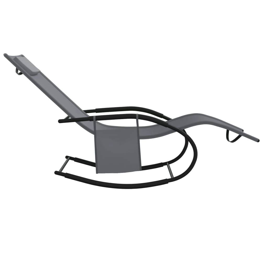 Helloshop26 - Transat chaise longue bain de soleil lit de jardin terrasse meuble d'extérieur 147 cm à bascule gris acier et textilène - Image 3