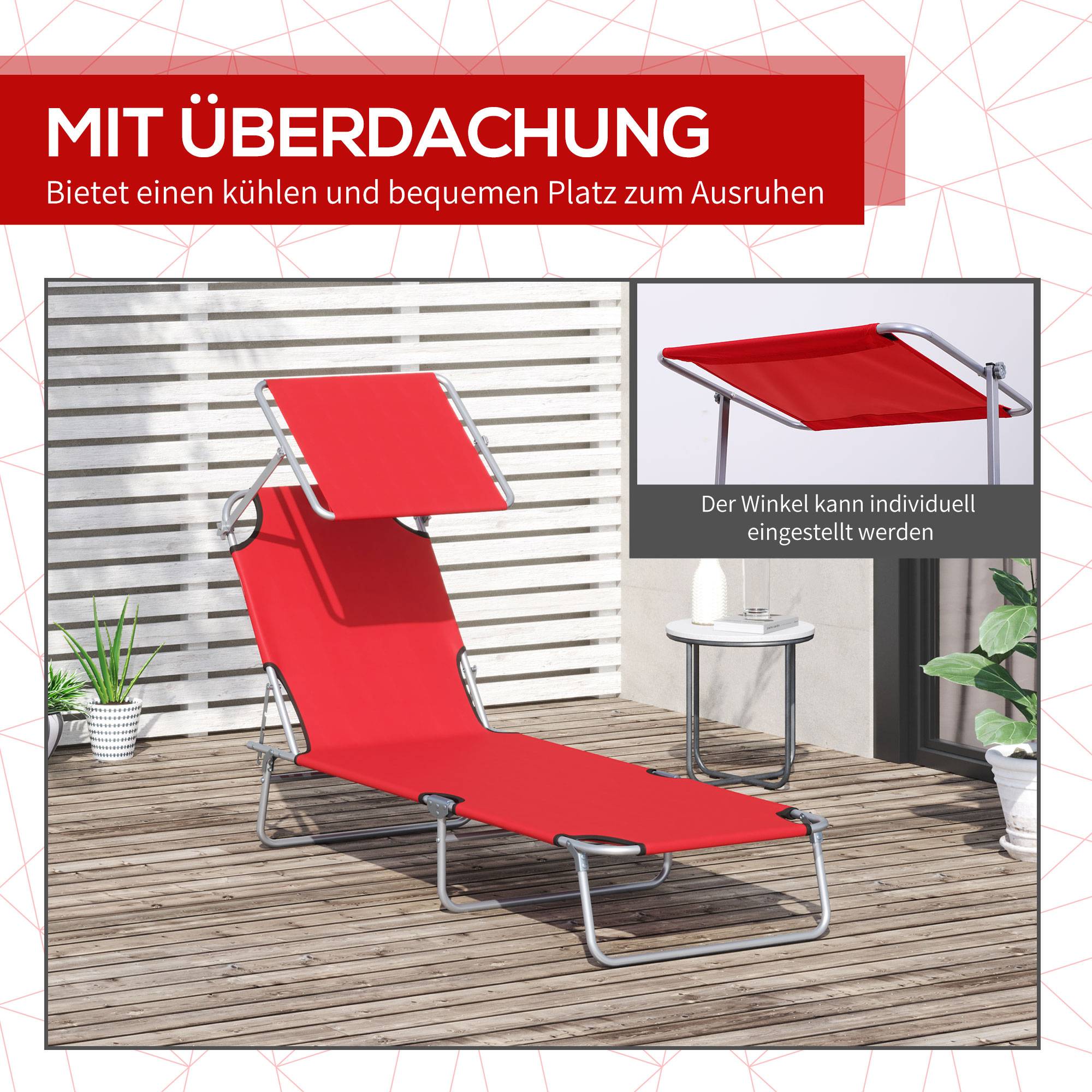 Transat pliant, chaise longue de jardin avec auvent, transat avec dossier réglable 4 positions,charge maximale 120 kg, pour jardin, plage - Image 8