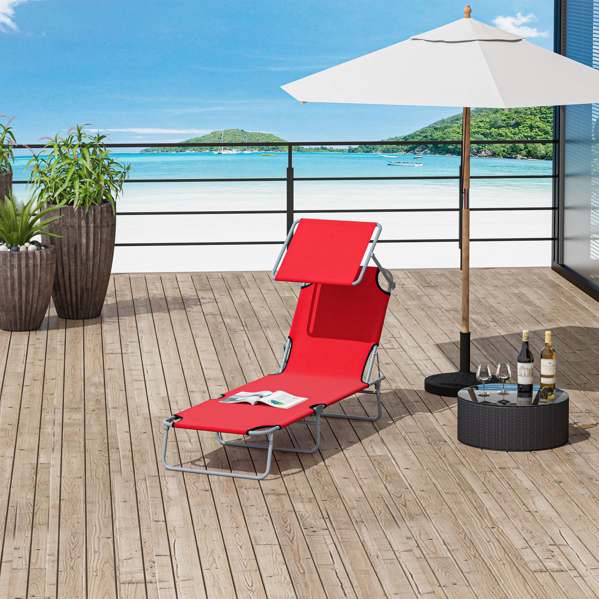 Transat pliant, chaise longue de jardin avec auvent, transat avec dossier réglable 4 positions,charge maximale 120 kg, pour jardin, plage - Image 3