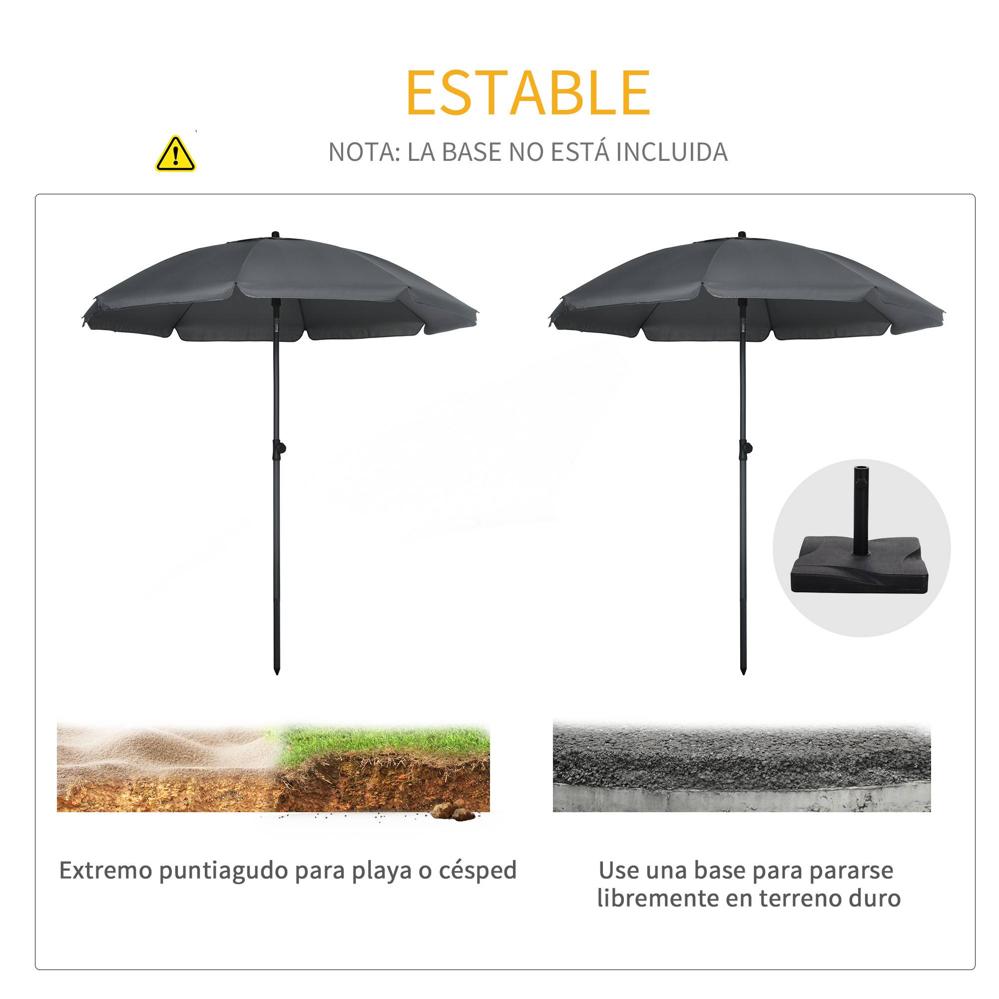 Parasol de plage avec protection UV50+, mât de 32 mm de diamètre et toile réglable 180 x 209 cm, gris foncé - Image 9