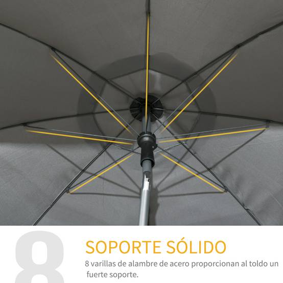 Parasol de plage avec protection UV50+, mât de 32 mm de diamètre et toile réglable 180 x 209 cm, gris foncé - Image 8