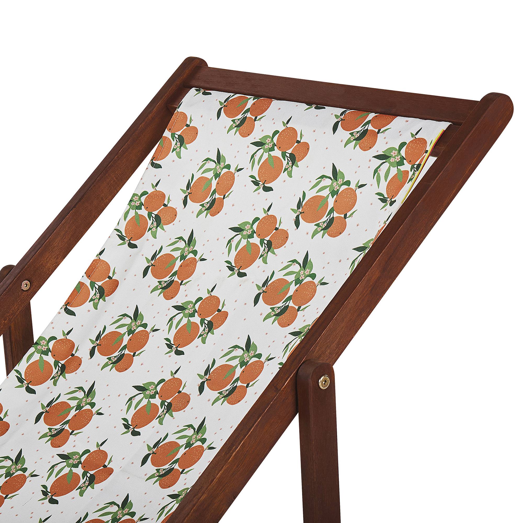 Beliani - 2 Transats Chiliennes Pliantes et Réglables en Bois d'Acacia Foncé et Textile Motif Oranges avec Toiles de Remplacement - Image 5