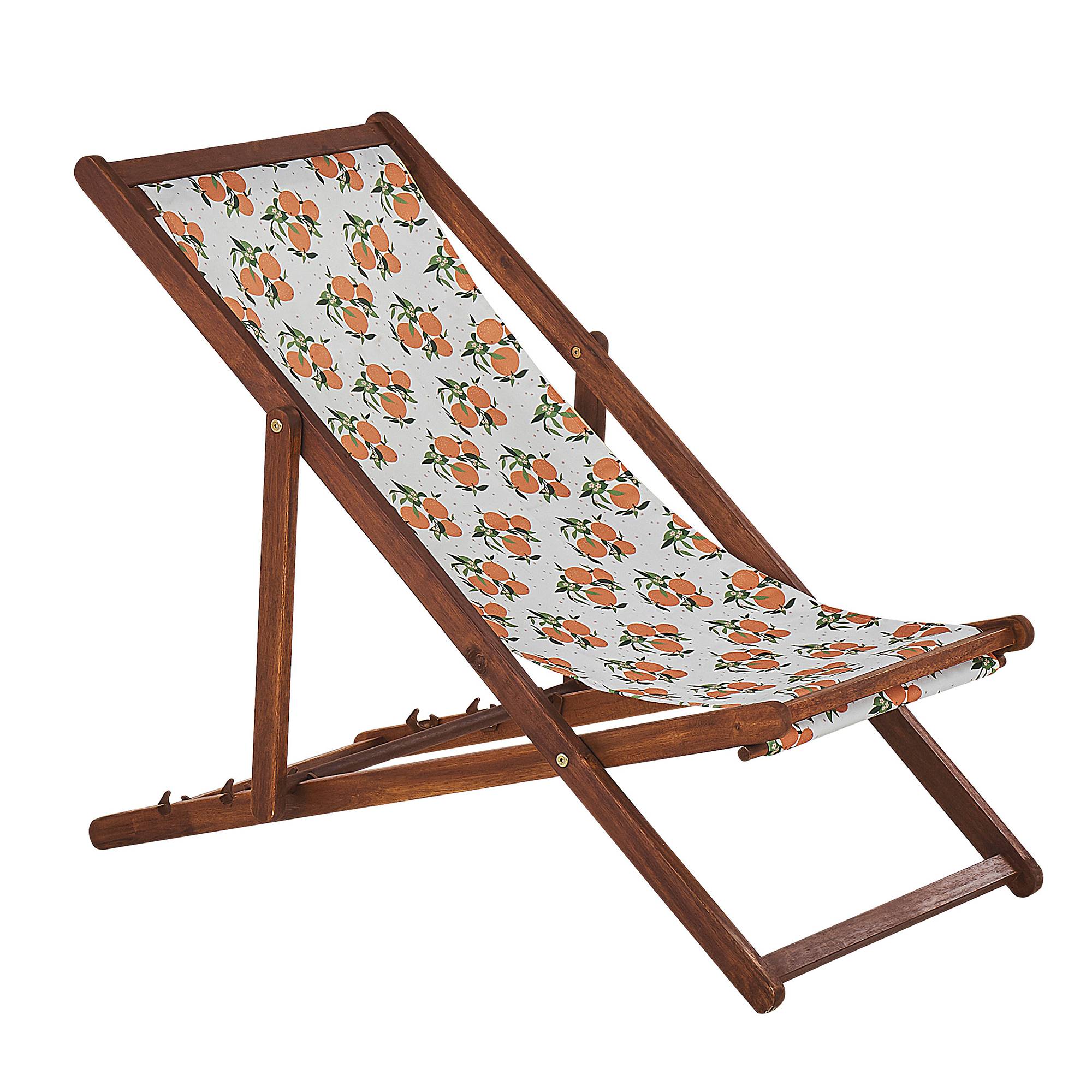 Beliani - 2 Transats Chiliennes Pliantes et Réglables en Bois d'Acacia Foncé et Textile Motif Oranges avec Toiles de Remplacement - Image 4