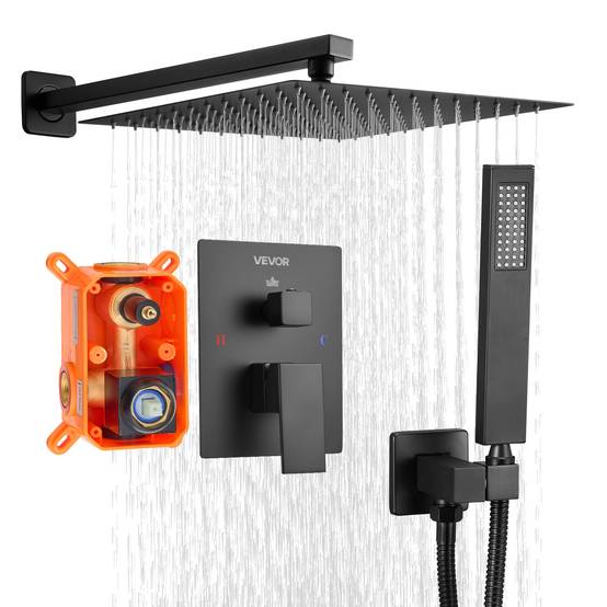 VEVOR Kit de Douche avec Douchette de Tête Carrée 30,5 cm et à Main Noir Mat - Image 1