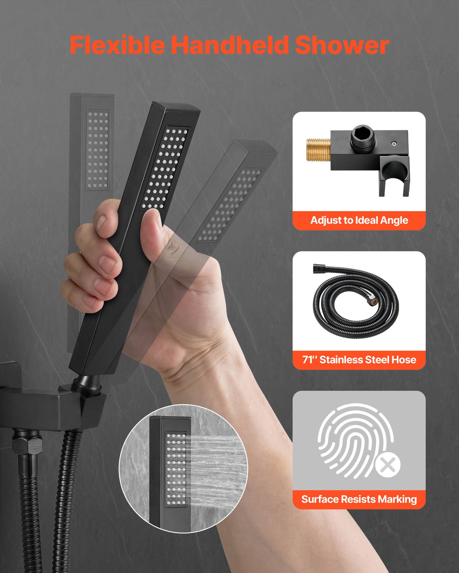 VEVOR Kit de Douche avec Douchette de Tête Carrée 30,5 cm et à Main Noir Mat - Image 3
