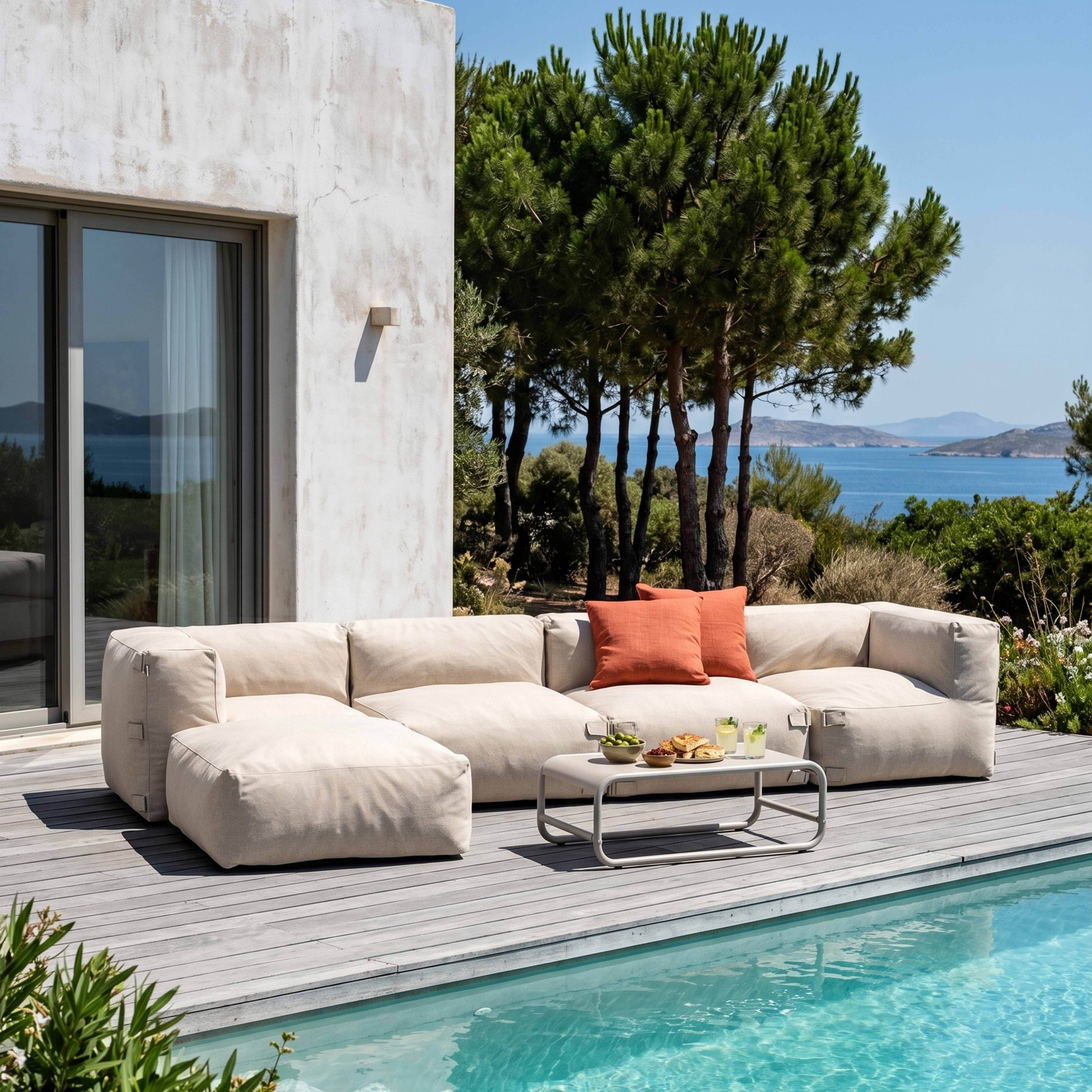 Oviala - Canapé d'angle de jardin modulable 5 places beige Mixi - Oviala - Image 1