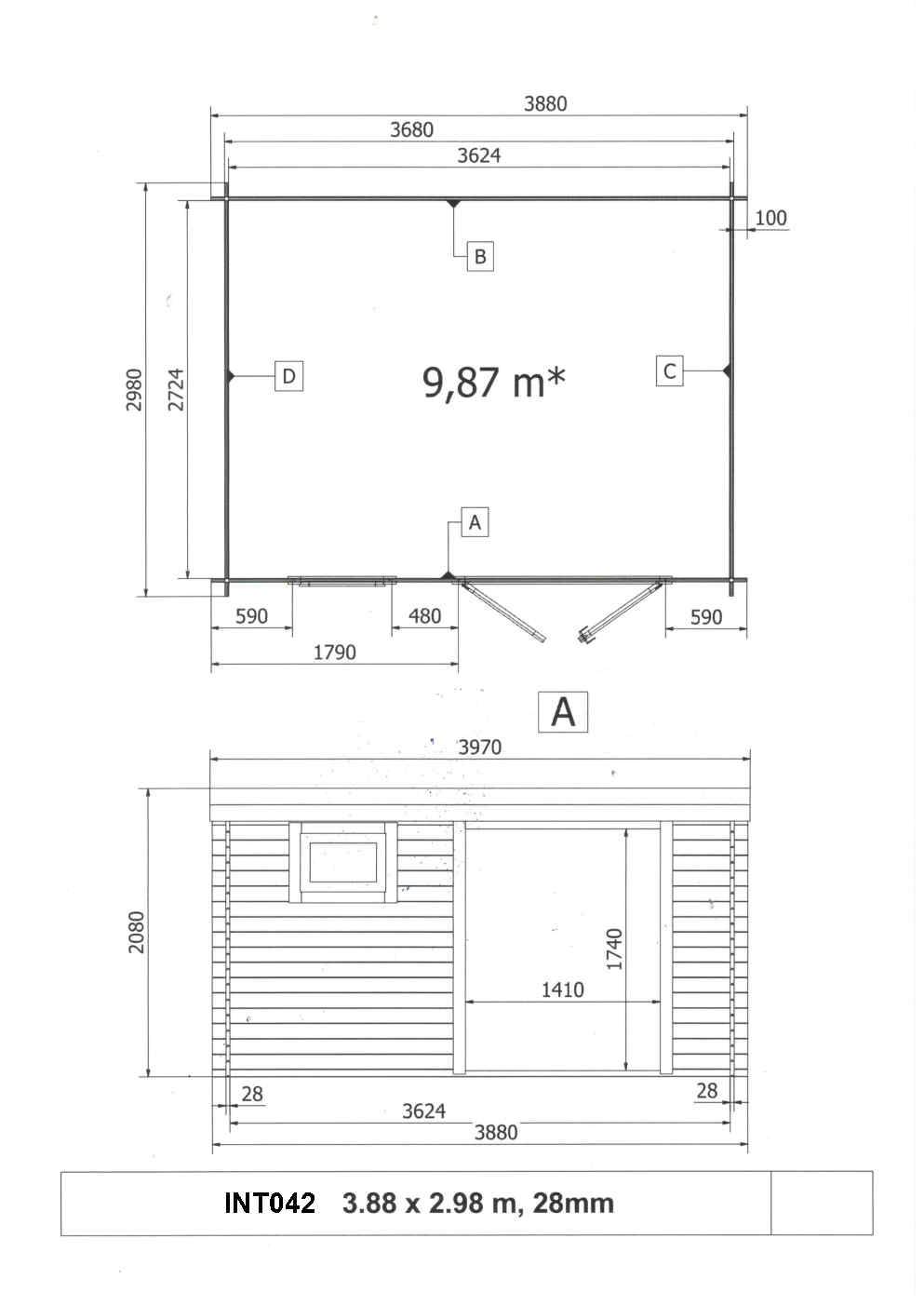 Abri de jardin en bois, surface utile 9.9m², 388x298cm, ep 28mm, INT042 /GARTFLEX - Image 5