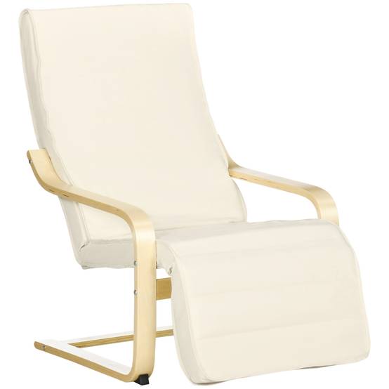 Fauteuil inclinable à bascule, avec repose-pieds réglable, en bois de bouleau, blanc crème - Image 1