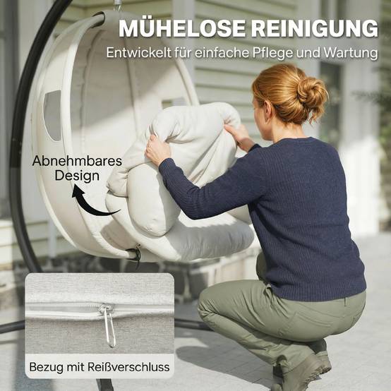 Fauteuil inclinable à bascule, avec repose-pieds réglable, en bois de bouleau, blanc crème - Image 9