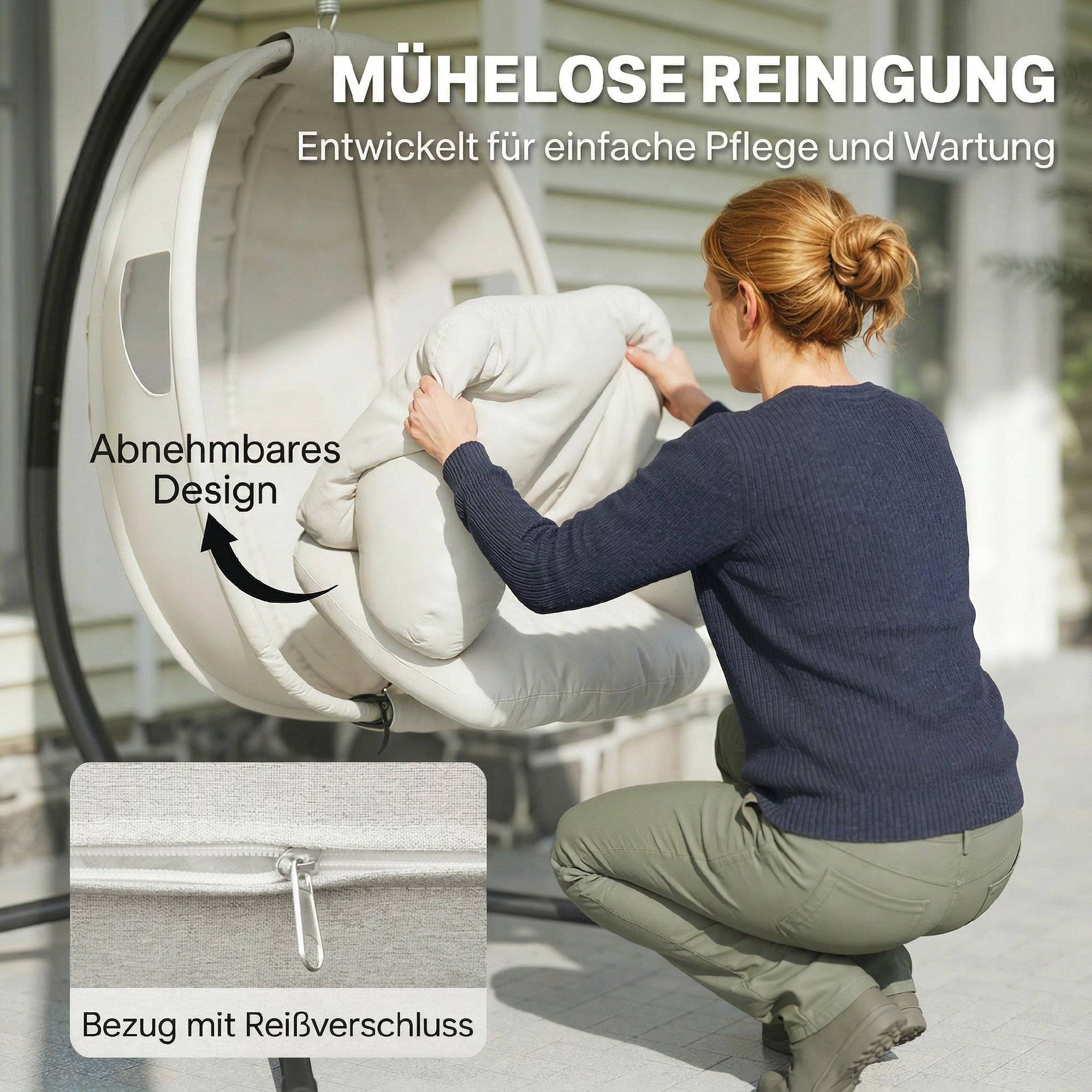 Fauteuil inclinable à bascule, avec repose-pieds réglable, en bois de bouleau, blanc crème - Image 9
