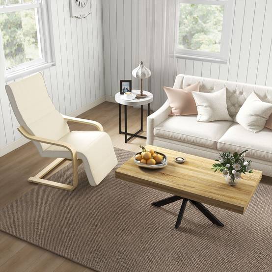 Fauteuil inclinable à bascule, avec repose-pieds réglable, en bois de bouleau, blanc crème - Image 8