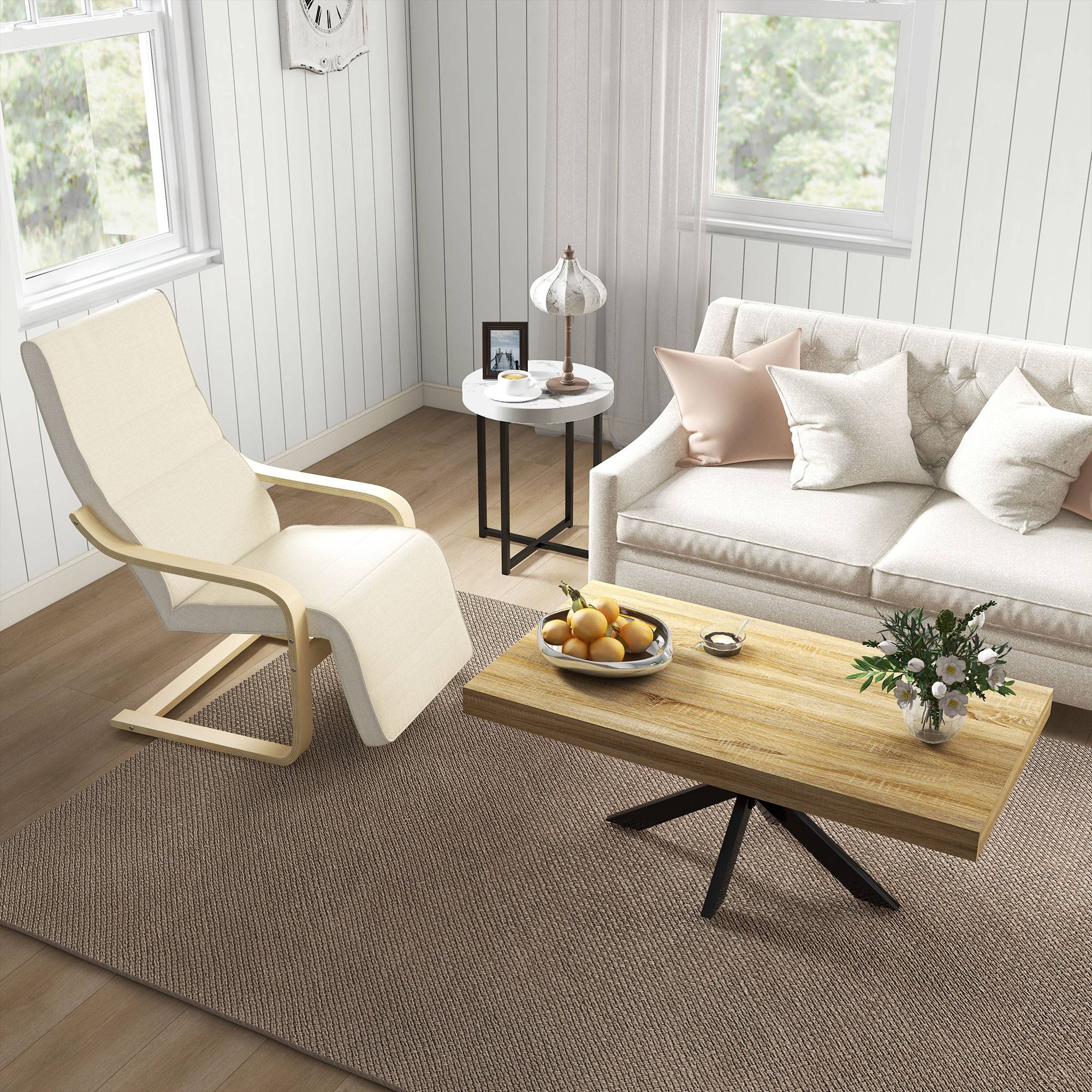 Fauteuil inclinable à bascule, avec repose-pieds réglable, en bois de bouleau, blanc crème - Image 8