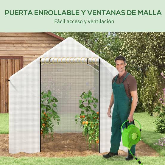 Serre tunnel 2 x 3 x 2 m avec 4 fenêtres grillagées et porte zippée, potager blanc - Image 7