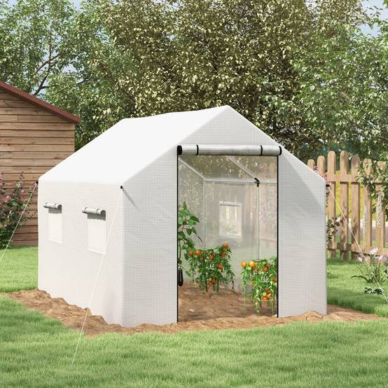 Serre tunnel 2 x 3 x 2 m avec 4 fenêtres grillagées et porte zippée, potager blanc - Image 3