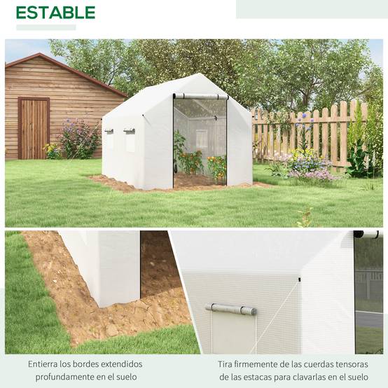 Serre tunnel 2 x 3 x 2 m avec 4 fenêtres grillagées et porte zippée, potager blanc - Image 8