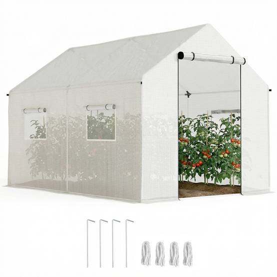 Serre tunnel 2 x 3 x 2 m avec 4 fenêtres grillagées et porte zippée, potager blanc - Image 1