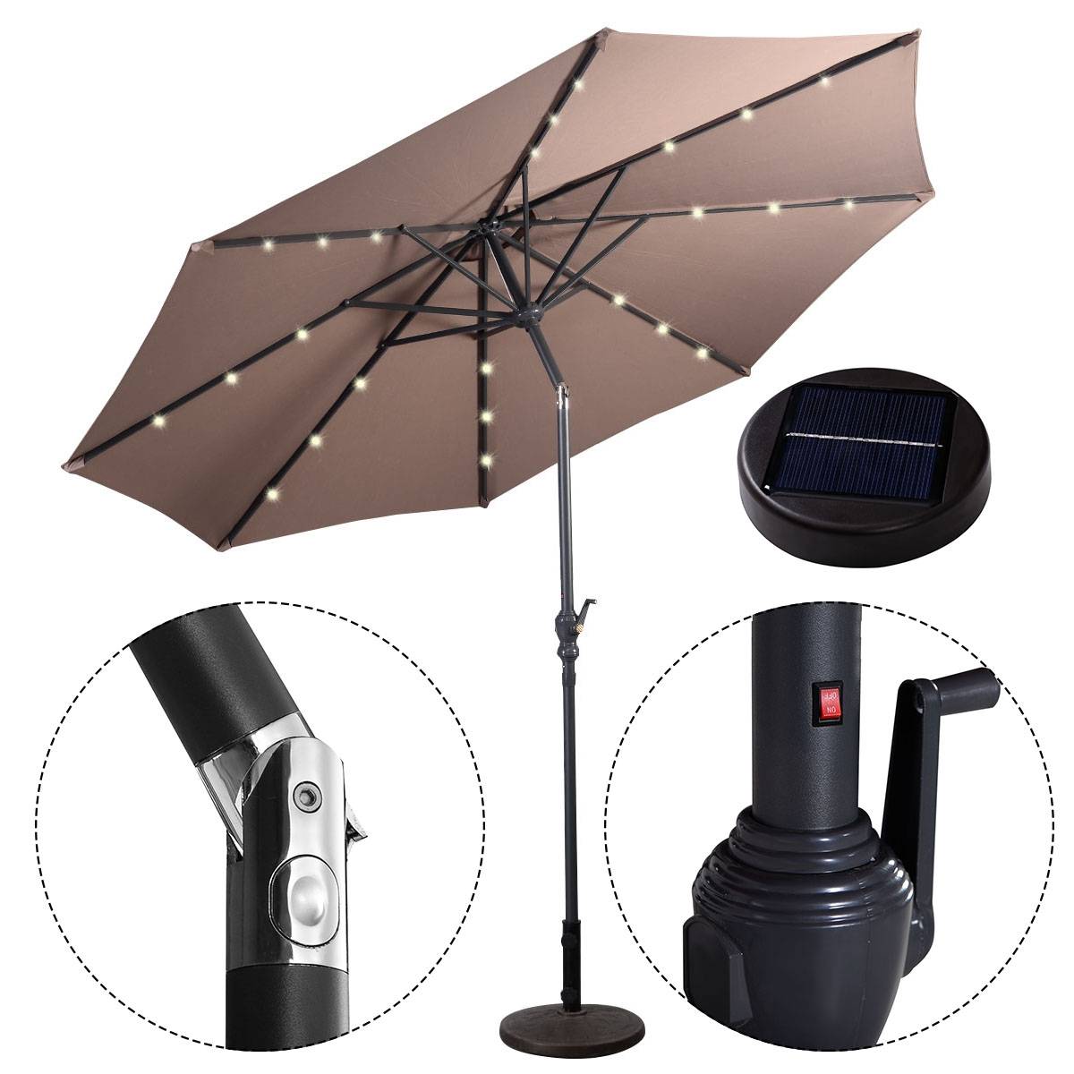 Maison Chic - Parasol Inclinable Dia. 300 cm avec 24 Lumières LED Dolaire en Scier Toile Polyester pour Jardin et Terrasse Marron - Image 8