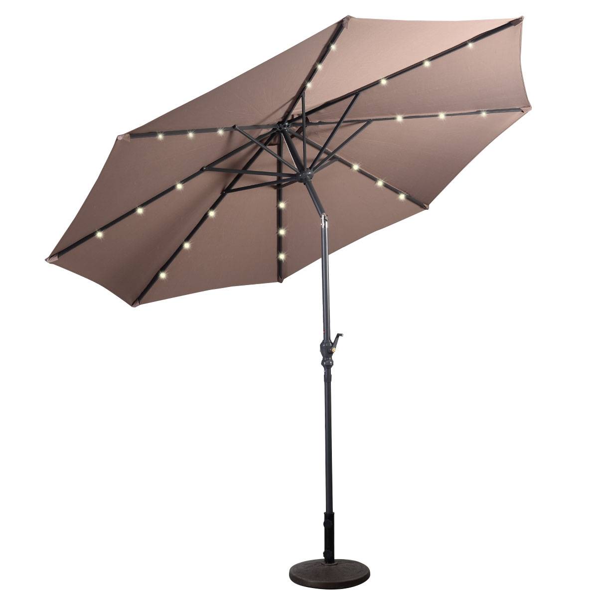 Maison Chic - Parasol Inclinable Dia. 300 cm avec 24 Lumières LED Dolaire en Scier Toile Polyester pour Jardin et Terrasse Marron - Image 4