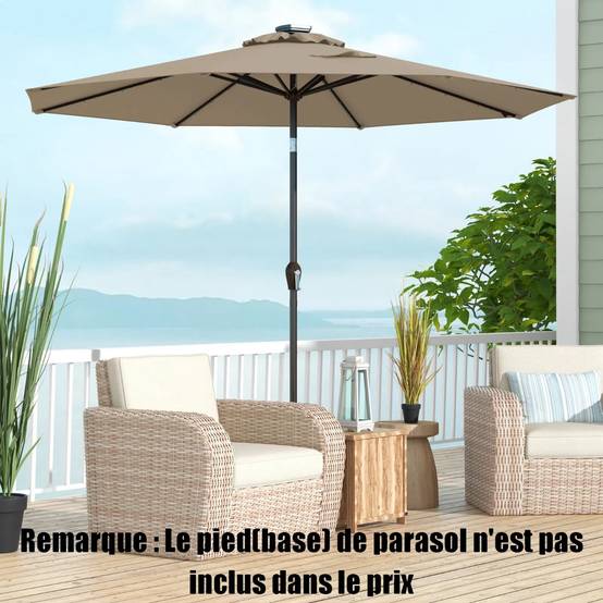 Maison Chic - Parasol Inclinable Dia. 300 cm avec 24 Lumières LED Dolaire en Scier Toile Polyester pour Jardin et Terrasse Marron - Image 2