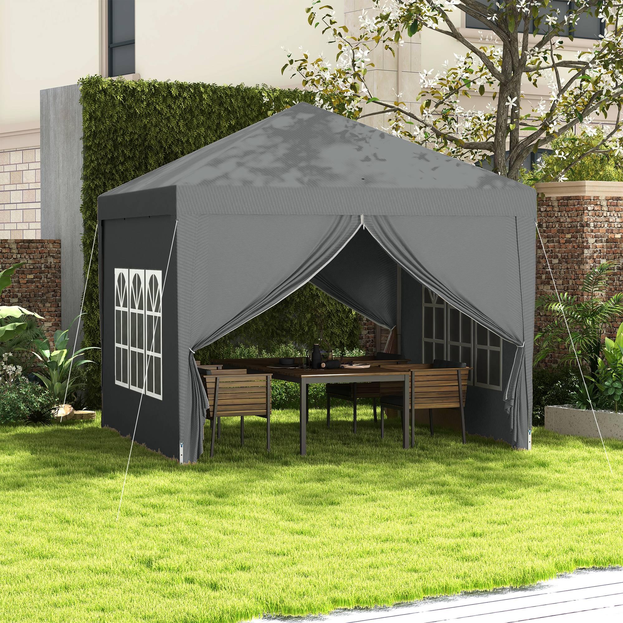 ComfortXL - Tonnelle pliante acier tissu Oxford jardin panneaux latéraux protection UV 3x3m gris clair - ComfortXL Outdoor Living - Image 4