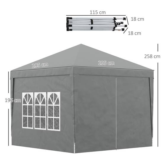 ComfortXL - Tonnelle pliante acier tissu Oxford jardin panneaux latéraux protection UV 3x3m gris clair - ComfortXL Outdoor Living - Image 5