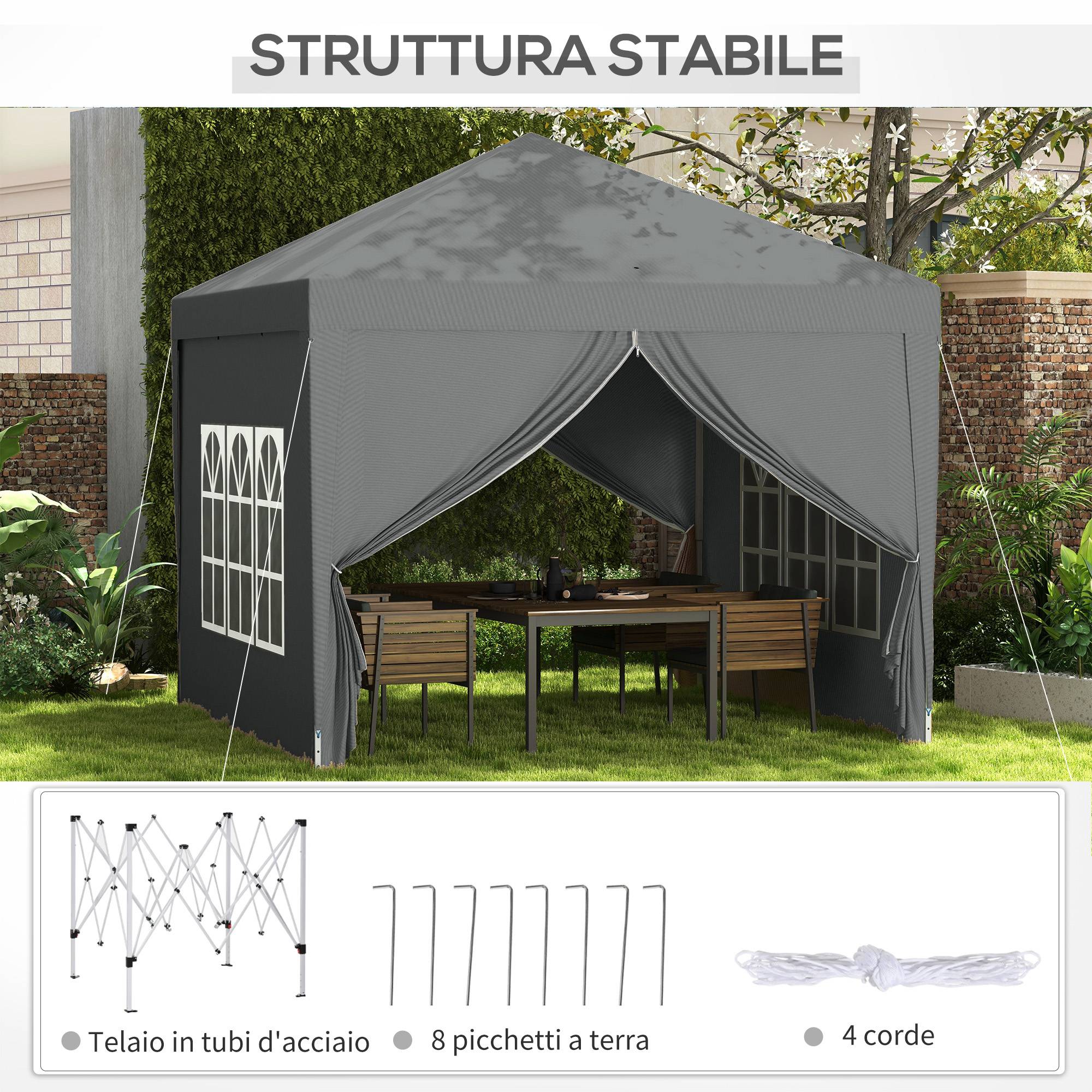 ComfortXL - Tonnelle pliante acier tissu Oxford jardin panneaux latéraux protection UV 3x3m gris clair - ComfortXL Outdoor Living - Image 9