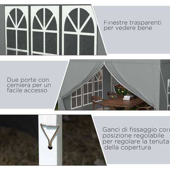 ComfortXL - Tonnelle pliante acier tissu Oxford jardin panneaux latéraux protection UV 3x3m gris clair - ComfortXL Outdoor Living - Image 10