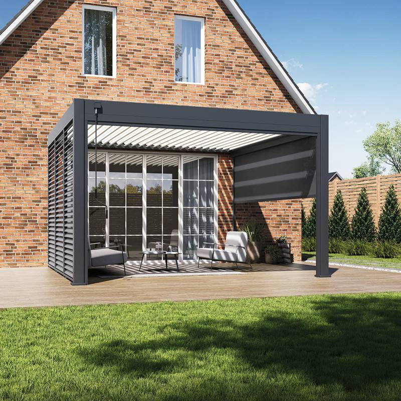 Ombrea - Pergola Bioclimatique Ombréa adossée collection VS 4x4M - Anthracite/Blanc - V2 - Image 4